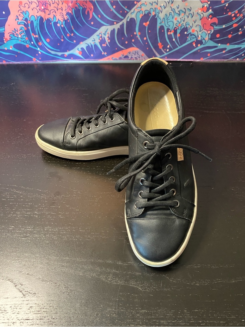 Ecco Men's Black Leatherette Low-Top Sneakers with White Soles